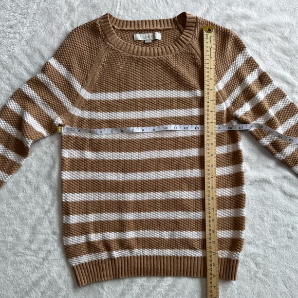 LOFT Tan & White Striped Cotton Sweater Women’s Size M | Neutral Everyday - Picture 6 of 6